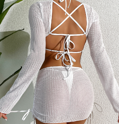 Crochet Cover-Up Set Bikini 3-Piece Beach Resort Collection For Swim & Photoshoots