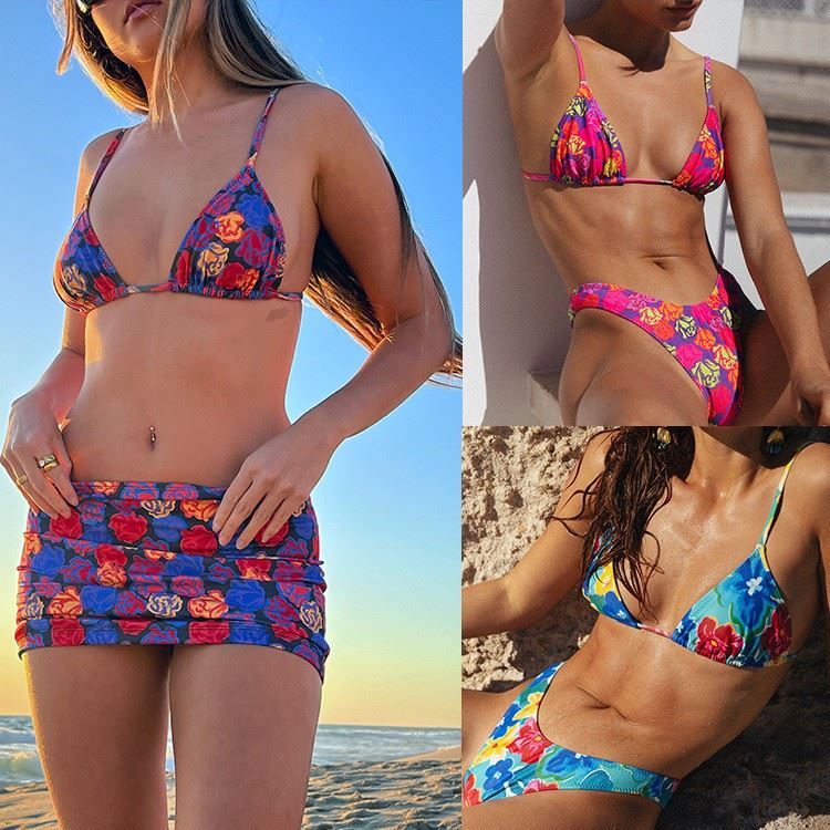 New Cross-border Swimsuit Bikini Three-piece European And American Sexy Backless Printing